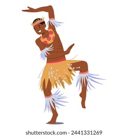 African Male Tribal Dancer Character in Vibrant Traditional Attire, Moves With Powerful, Rhythmic Grace, Channeling Ancient Spirits Through Every Leap And Stomp. Cartoon People Vector Illustration