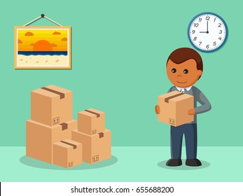 african man arrange cardboard 