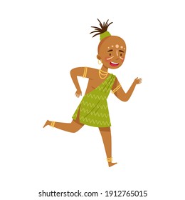 African Man Character in Traditional Tribal Clothing Running Vector Illustration