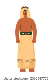 African man concept. Culture, ethnicity and traditions of Africa. Young guy in traditional white clothes. Sticker for social media. Cartoon flat vector illustration isolated on white background