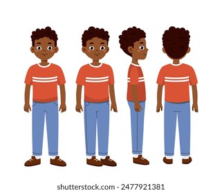 African man constructor. Set of boys in casual clothes. Creating illustrations and animations. Graphic element for website. Cartoon flat vector collection isolated on white background