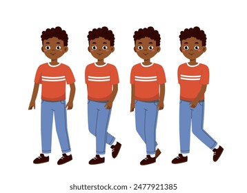 African man constructor. Set of boys in casual clothes. Graphic elements for creating illustrations and animations. Cartoon flat vector collection isolated on white background