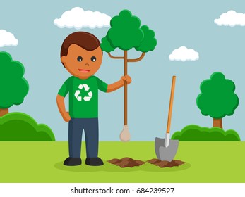 african man environmental activist planting tree
