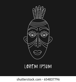 African man face doodle tribal ethnic mask