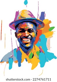 African Man with hat - colorful oil painting