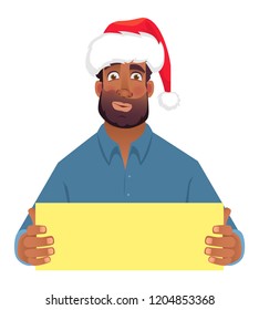 African man in hat holding blank card. Vector illustration