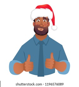 African man in hat showing thumbs up. Vector illustration