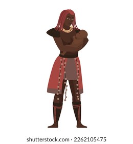 African man holding his baby. Traditional dressed tribal people vector cartoon illustration
