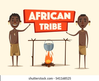 African man. Indigenous south American. Cartoon vector illustration. Aborigine. Culture and traditions people tribe