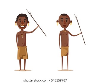 African man. Indigenous south American. Cartoon vector illustration. Aborigine. Culture and traditions people tribe