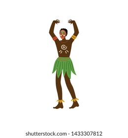 African Man, Male Aboriginal Dressed in Bright Traditional Ethnic Clothing and Painted Face Vector Illustration