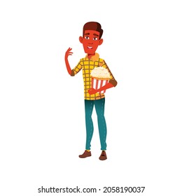 african man with popcorn resting in cinema cartoon vector. african man with popcorn resting in cinema character. isolated flat cartoon illustration