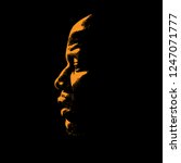 African Man portrait silhouette in contrast backlight. Vector.