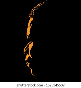 African Man Portrait Silhouette In Contrast Backlight. Vector.