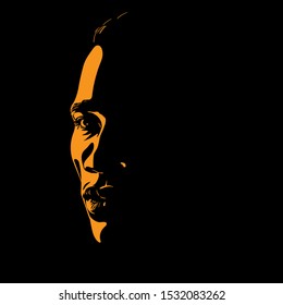 African Man Portrait Silhouette In Contrast Backlight. Vector.