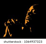 African Man is praying. Silhouette in backlight. Vector. Illustration.