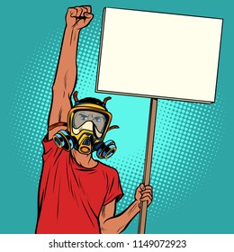African man protest against polluted air, ecology and environment. Pop art retro vector illustration vintage kitsch drawing