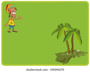 African man rastaman. Postcard. Cartoon 