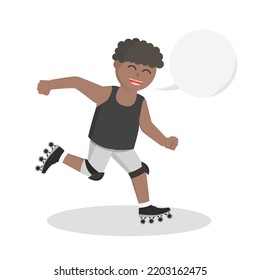 African Man Roller Skater With Callout Design Character On White Background