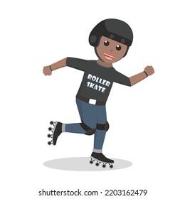 African Man Roller Skater Design Character On White Background