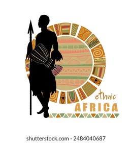 Afrikanische Mann Silhouette mit ethnischen Mustern auf weißem Hintergrund. Vektorillustration	