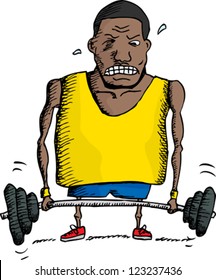 African Man Struggling To Lift Barbell Up