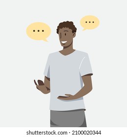 African man talking. Hand draw style. Vector illustration.