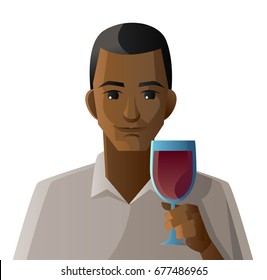 african man tasting a good red wine glass cup