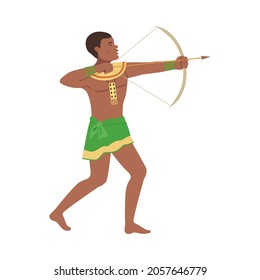 African man in traditional national clothes shooting with bow cartoon vector illustration