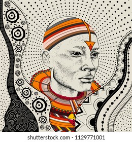 African man in tribal clothes. Beautiful black man. Vector illustration