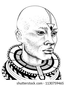 African man in tribal clothes. Beautiful black man. Vector illustration