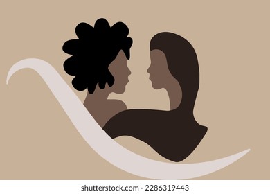 African man and woman look at each other. love of a young couple of people with dark skin and black hair.