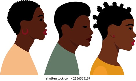 african man and woman portrait in profile flat design, isolated, vector