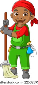 A African man works as a professional cleaning service of illustration