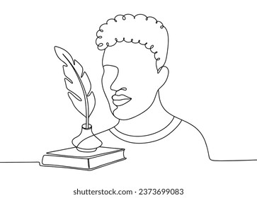 African man. African writer. International African Writers' Day. One line drawing for different uses. Vector illustration.