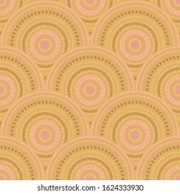 African mandala circles textile ornament vector seamless pattern. Tribal motifs doodle repeating scallops. South african folk overlapping circular shapes seamless geometric pattern.