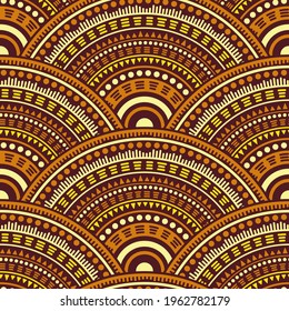 African Mandala Circles Textile Ornament Vector Seamless Pattern. Oriental Motifs Vintage Repeating Illustration. South African Ethnic Medallion Concentric Shapes Seamless Geometric Pattern.