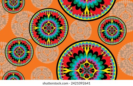 African mandala seamless native pattern.Traditional kente,ankara,kitenge,chitenge,capulana african wax print fabric pattern.Abstract vector motif pattern.For fabric,clothing,carpet,woven,wrap,decorate