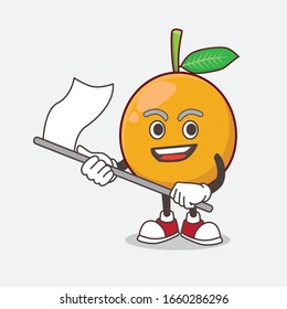 African Mangosteen cartoon mascot character waving a flag