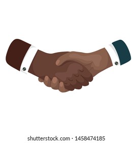 African mans shaking hands. Businessman making a deal. International Friendship Day. Vector cartoon flat illustration for articles, postcards and your design.