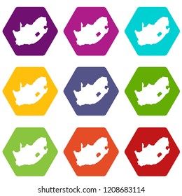 African map icons 9 set coloful isolated on white for web