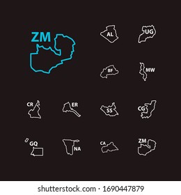 African map icons set. Algeria and african map icons with uganda, equatorial guinea, malawi. Set of south for web app logo UI design.