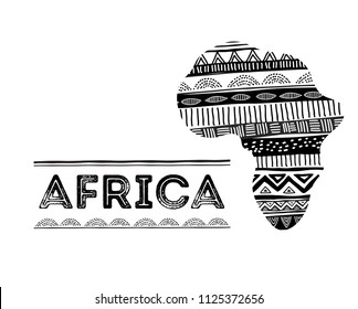 African map silhouette with tribal traditional grunge pattern. Concept design