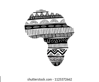African map silhouette with tribal traditional grunge pattern. Concept design