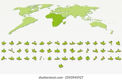 African Maps and Flags in Isometric Style. Isometric Maps Collection.