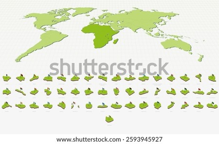 African Maps and Flags in Isometric Style. Isometric Maps Collection.