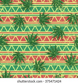 African Marijuana Seamless Grunge Vector Pattern Background