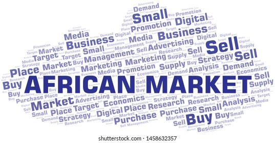 African Market word cloud. Vector made with text only