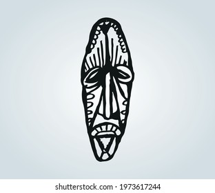 african mask of abstract tribes features in silhouette for illustration