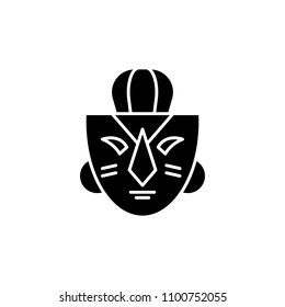 African mask black icon concept. African mask flat  vector symbol, sign, illustration.